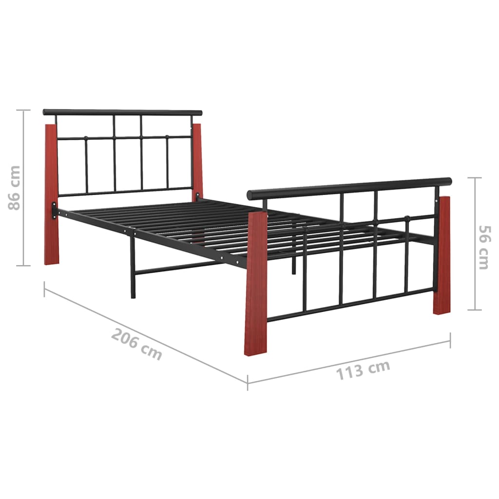 Bed Frame without Mattress Metal and Solid Oak Wood 100x200 cm