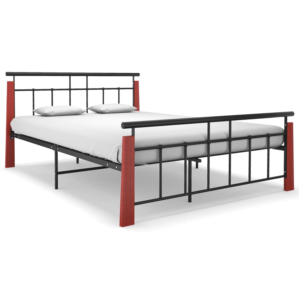 Bed Frame without Mattress Metal and Solid Oak Wood 140x200 cm