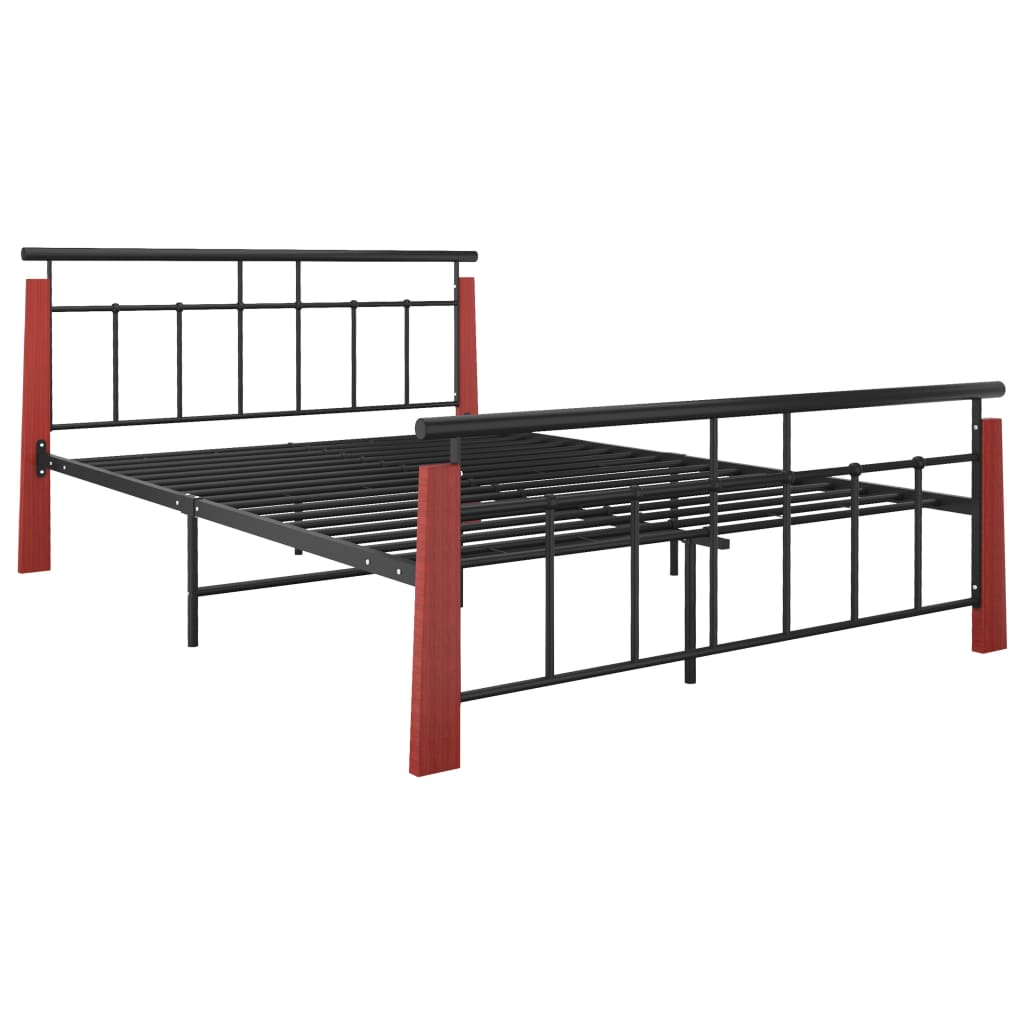 Bed Frame without Mattress Metal and Solid Oak Wood 140x200 cm
