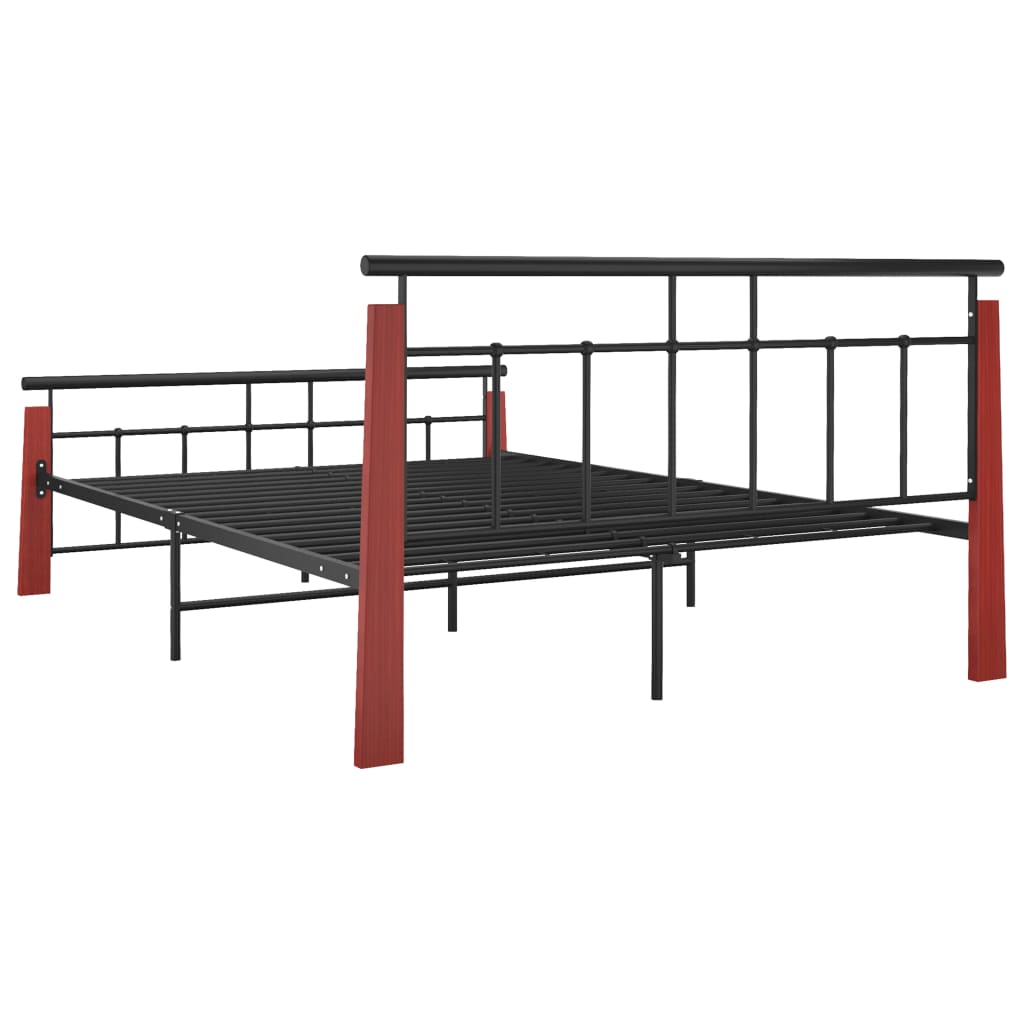 Bed Frame without Mattress Metal and Solid Oak Wood 140x200 cm