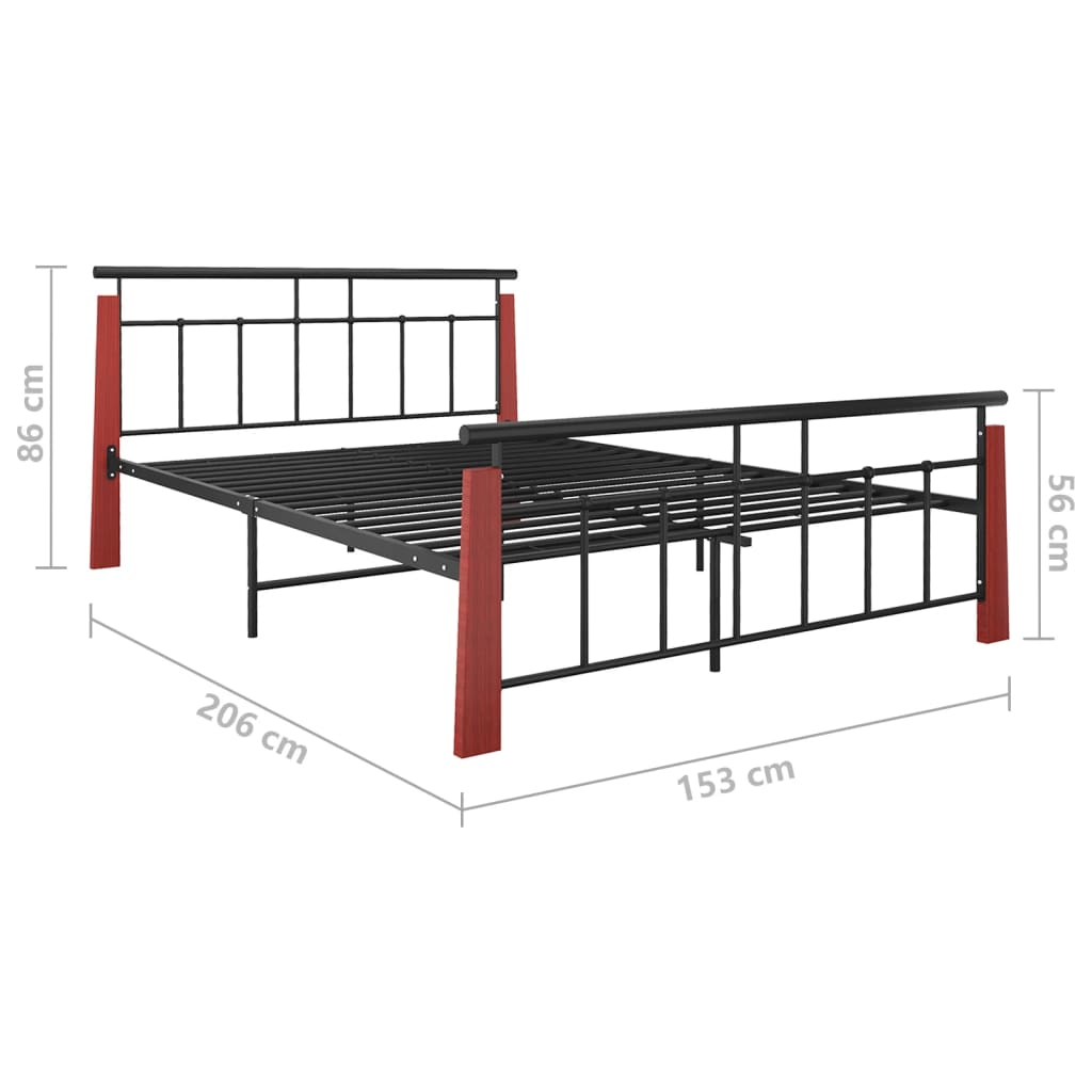 Bed Frame without Mattress Metal and Solid Oak Wood 140x200 cm