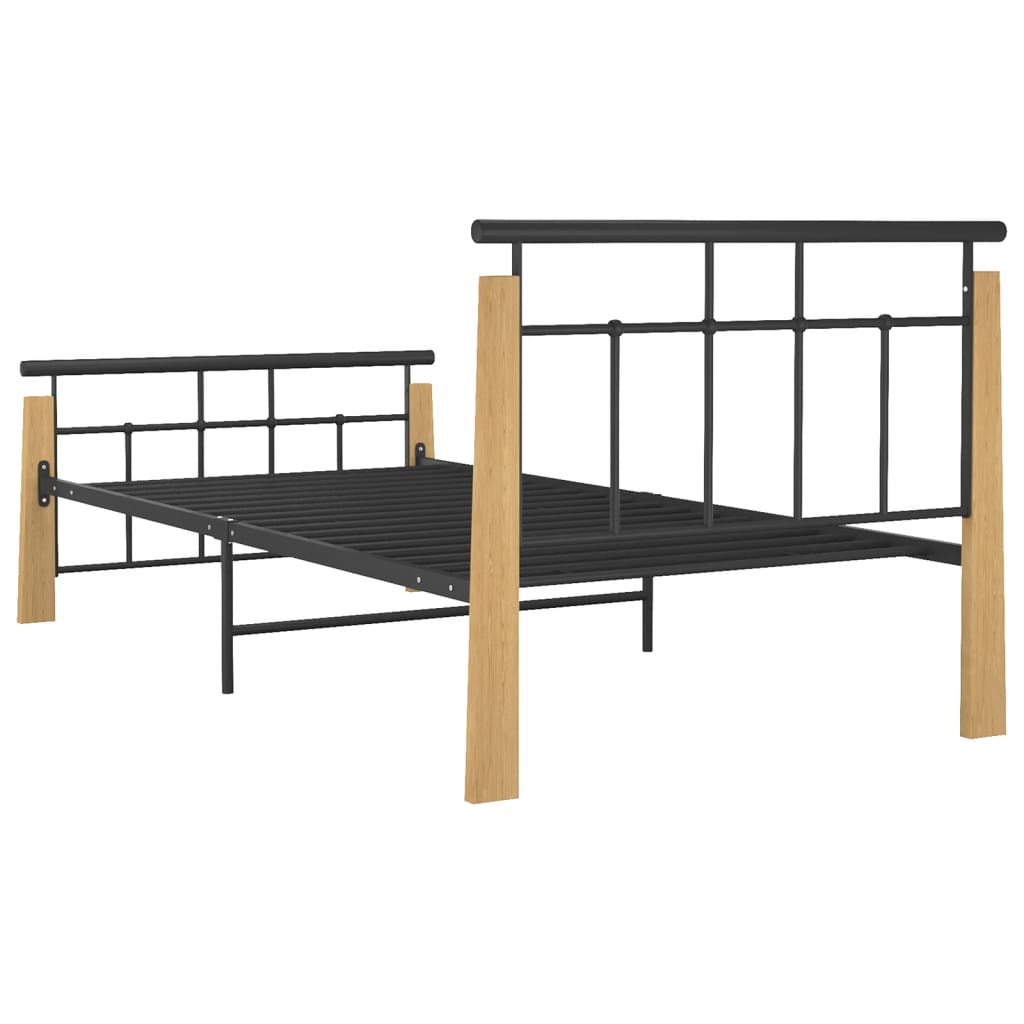 Bed Frame without Mattress Metal and Solid Oak Wood 90x200 cm
