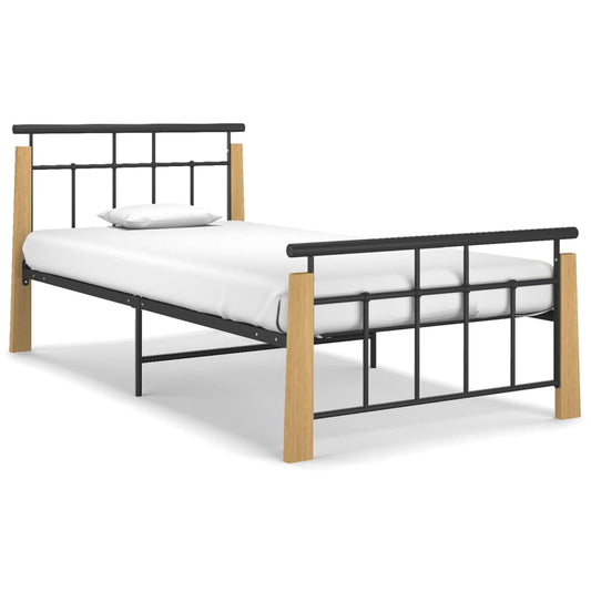Bed Frame without Mattress Metal and Solid Oak Wood 100x200 cm