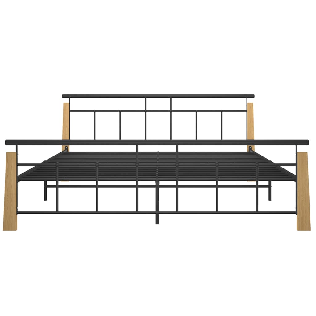 Bed Frame without Mattress Metal and Solid Oak Wood 180x200 cm Super King