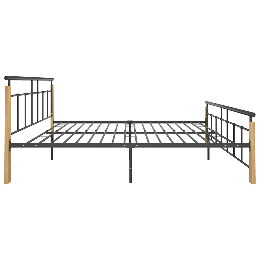 Bed Frame without Mattress Metal and Solid Oak Wood 180x200 cm Super King