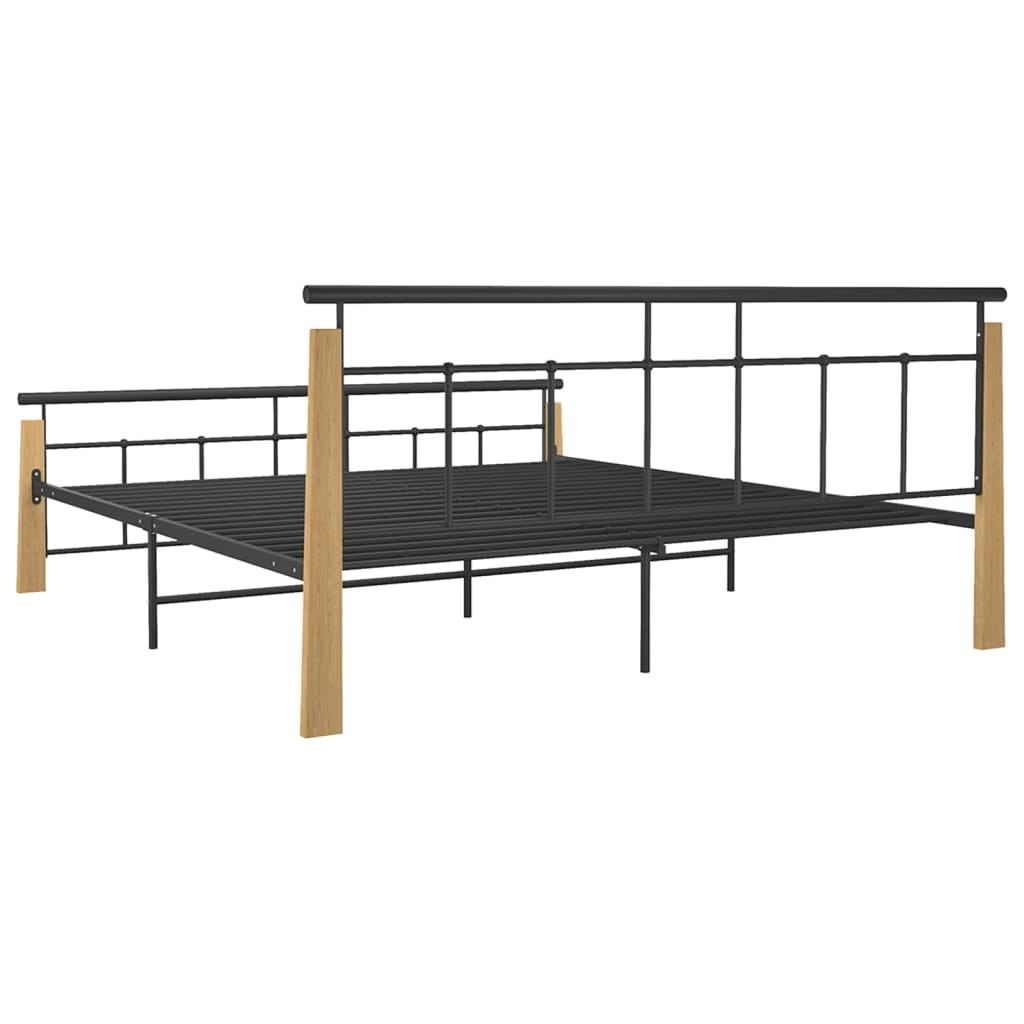 Bed Frame without Mattress Metal and Solid Oak Wood 180x200 cm Super King