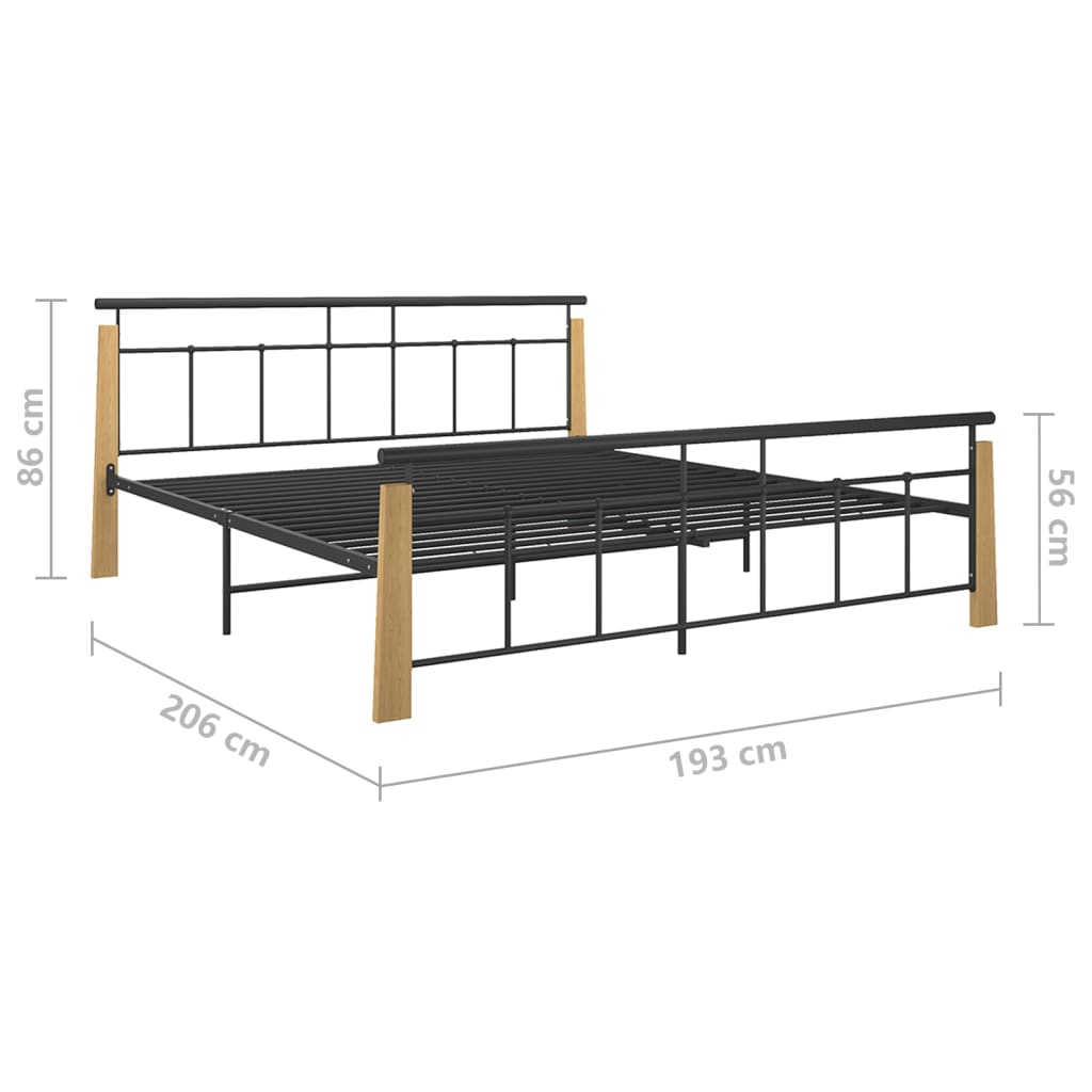 Bed Frame without Mattress Metal and Solid Oak Wood 180x200 cm Super King