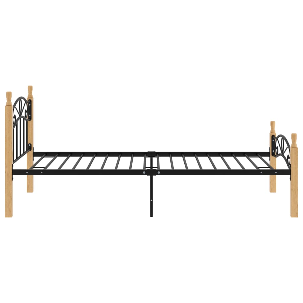 Bed Frame without Mattress Black Metal&Solid Oak Wood 100x200 cm