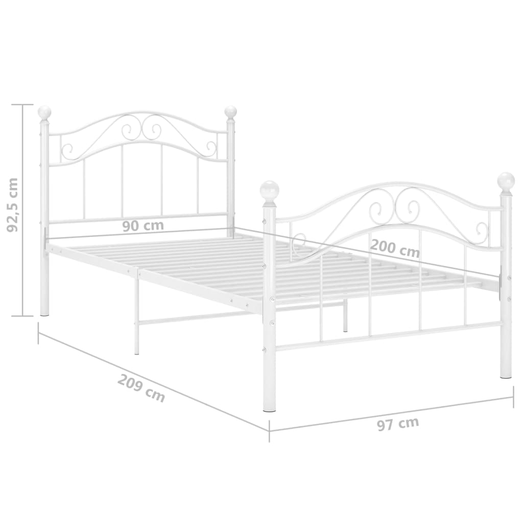 Bed Frame without Mattress White Metal 90x200 cm
