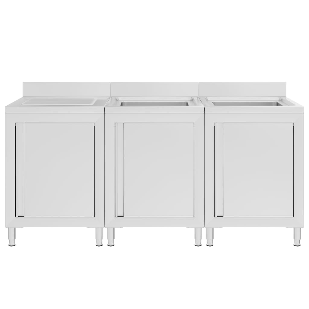 Commercial Kitchen Sink Cabinet 180x60x96 cm Stainless Steel