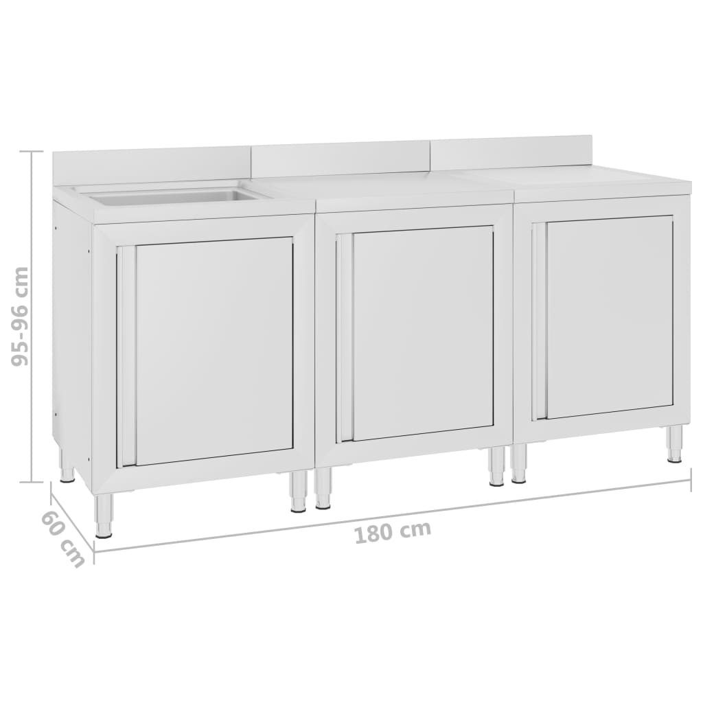 Commercial Kitchen Sink Cabinet 180x60x96 cm Stainless Steel