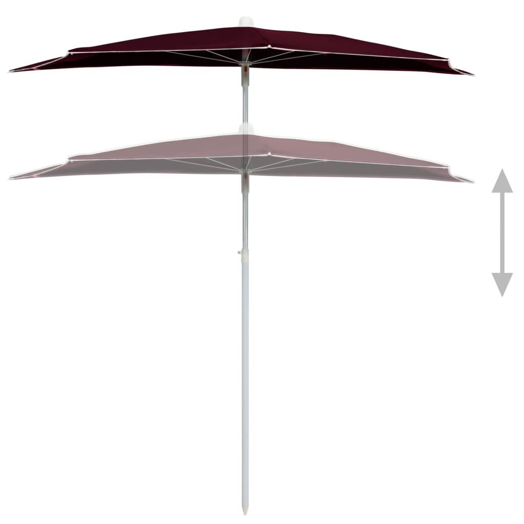Garden Half Parasol with Pole 180x90 cm Bordeaux Red