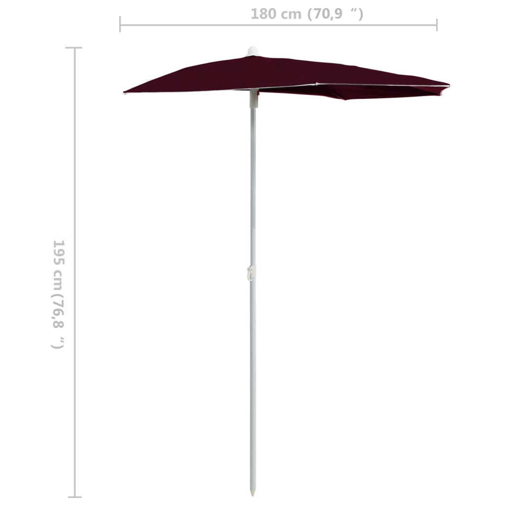 Garden Half Parasol with Pole 180x90 cm Bordeaux Red