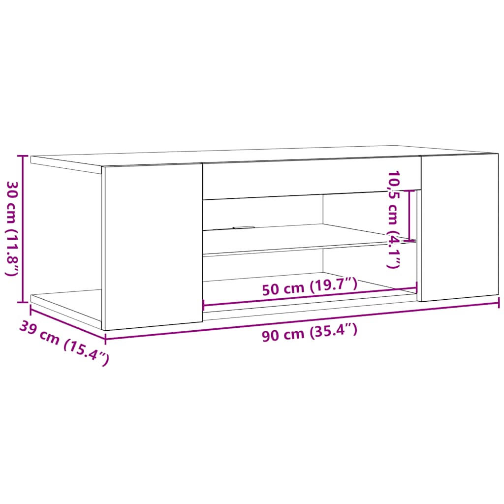 TV Cabinet with LED Lights Concrete Grey 90x39x30 cm