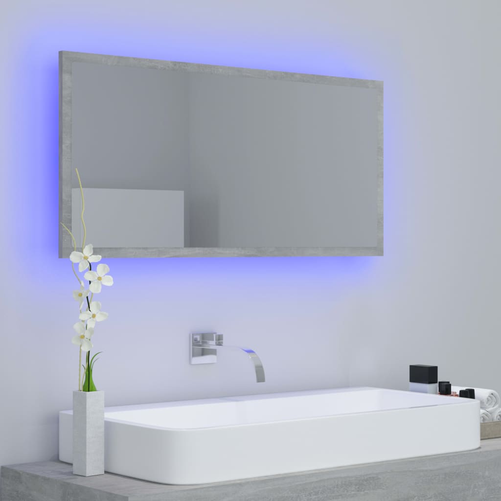 LED Bathroom Mirror Concrete Grey 90x8.5x37 cm Acrylic