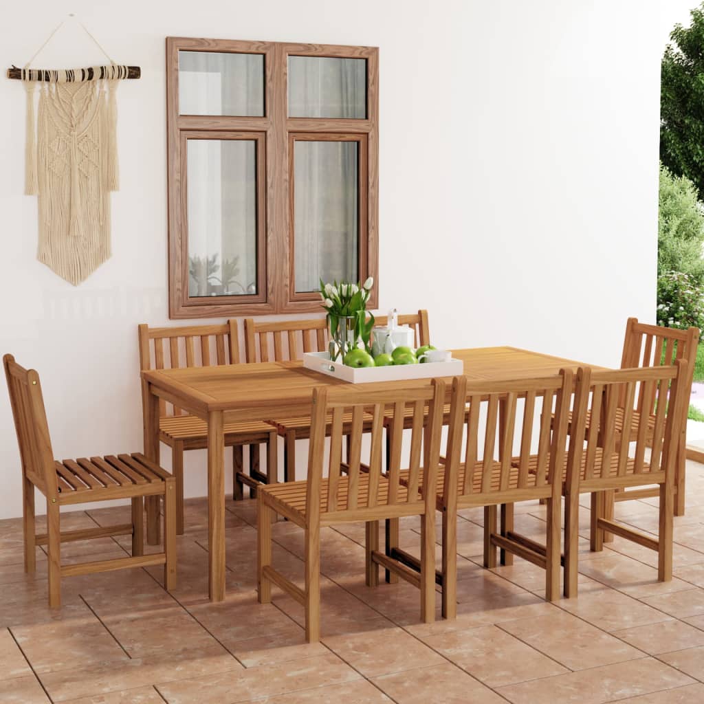 9 Piece Garden Dining Set 180x90 cm Solid Teak Wood
