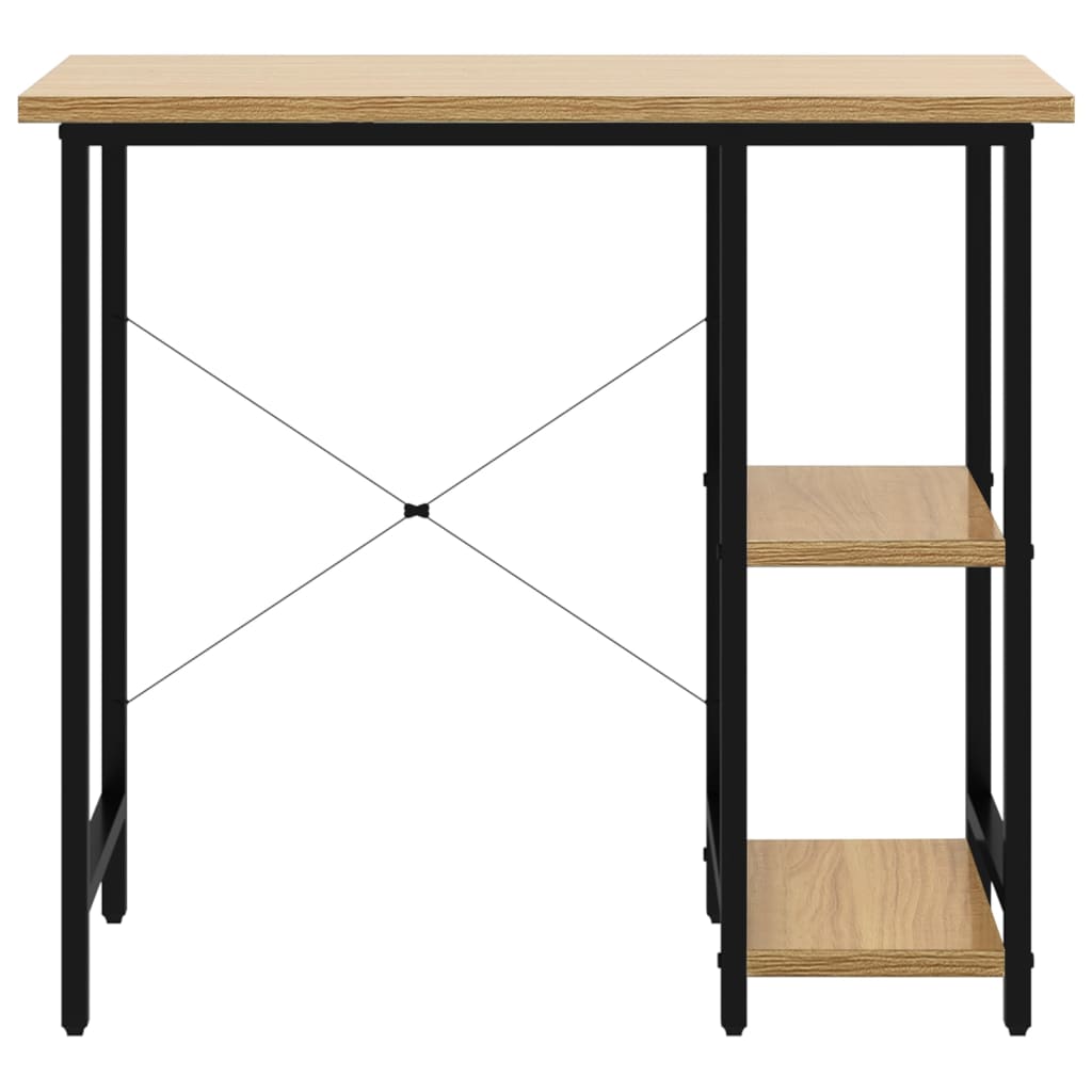 Computer Desk Black and Light Oak 80x40x72 cm MDF and Metal