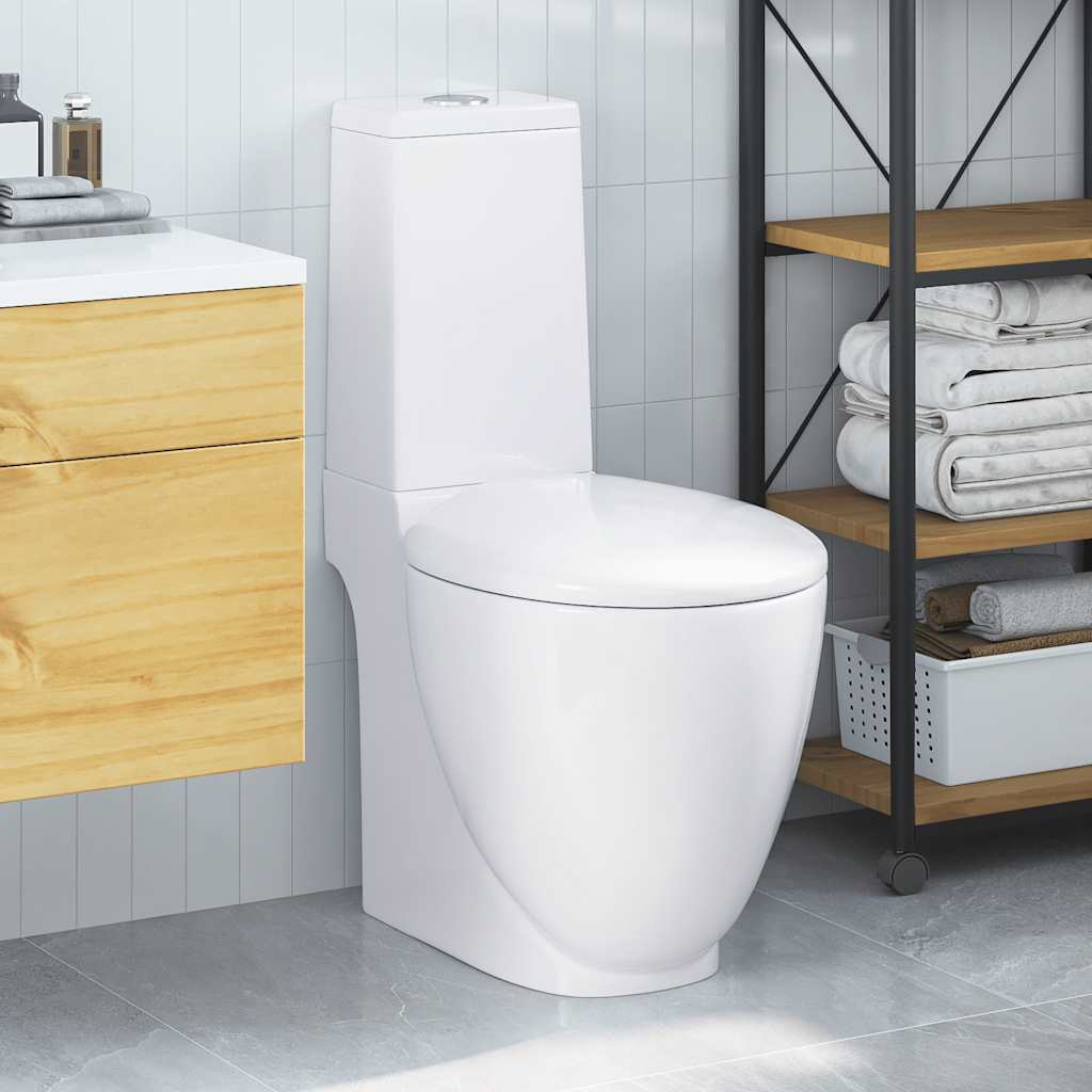 WC Ceramic Toilet Bathroom Round Toilet Bottom Water Flow White
