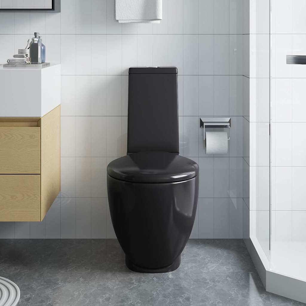 WC Ceramic Toilet Bathroom Round Toilet Bottom Water Flow Black