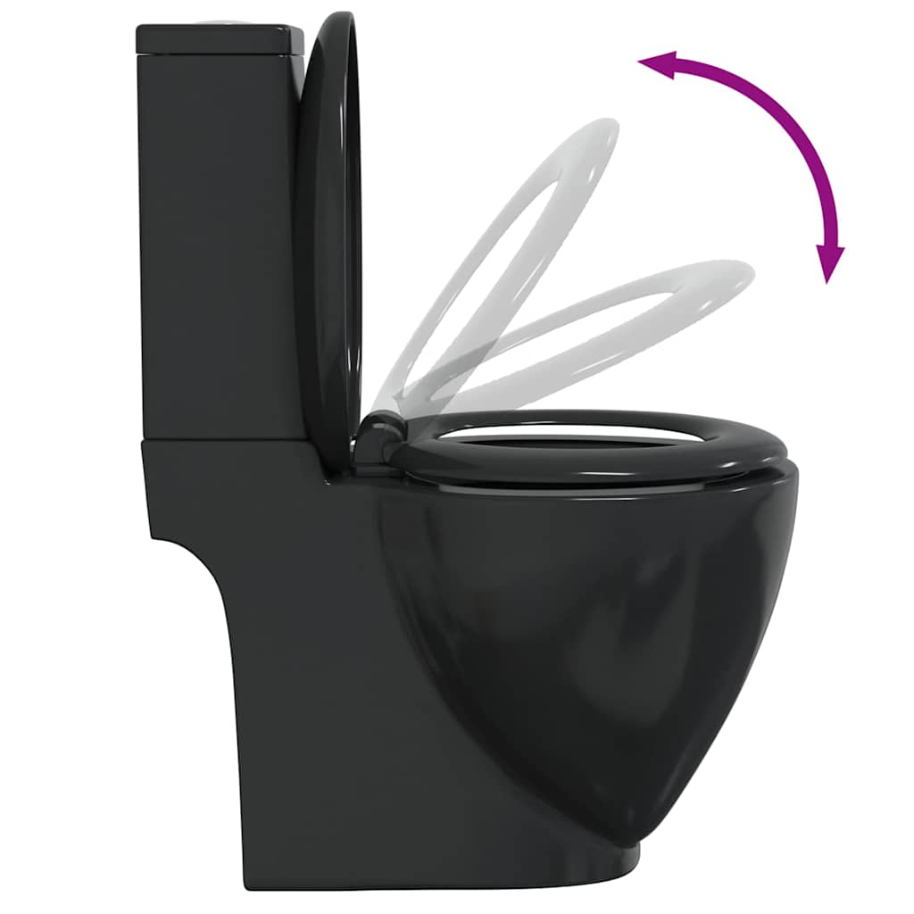 WC Ceramic Toilet Bathroom Round Toilet Bottom Water Flow Black