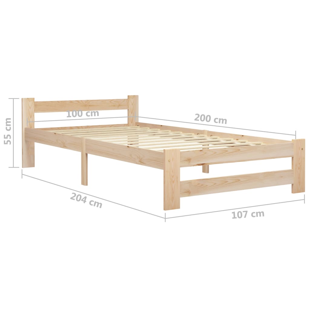 Bed Frame without Mattress Solid Pine Wood 100x200 cm