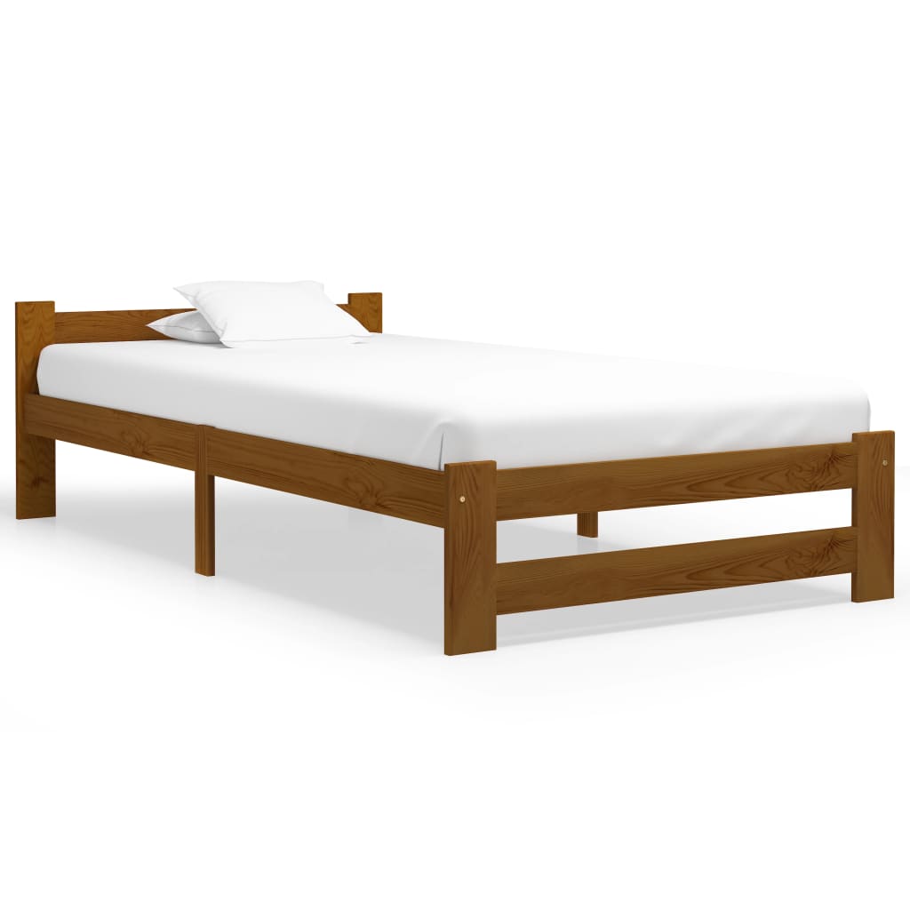 Bed Frame without Mattress Honey Brown Solid Pine Wood 90x200 cm