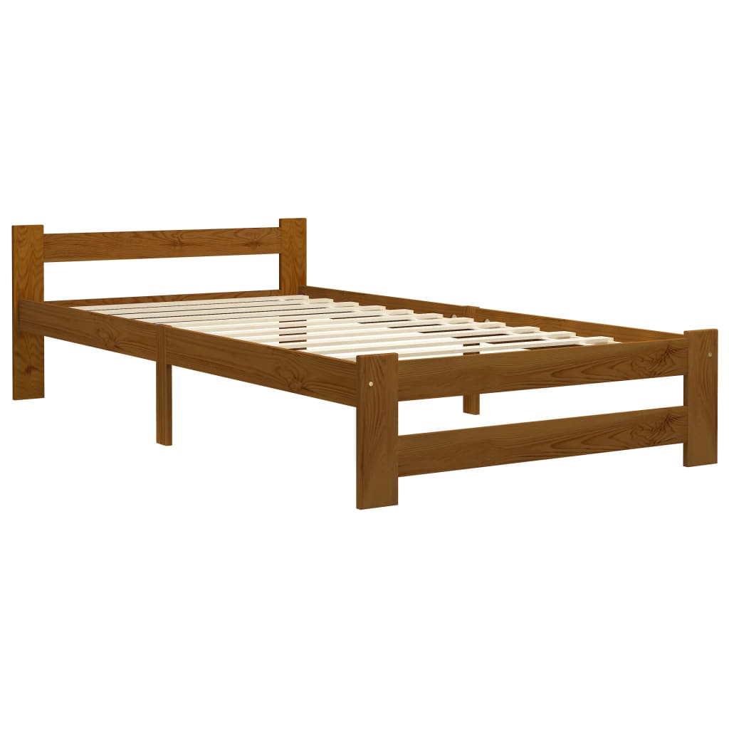 Bed Frame without Mattress Honey Brown Solid Pine Wood 90x200 cm