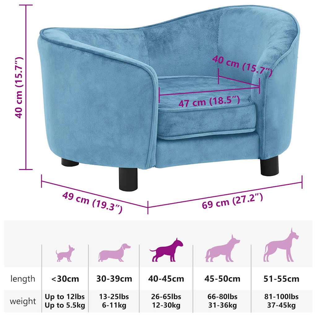 Dog Sofa Turquoise 69x49x40 cm Plush