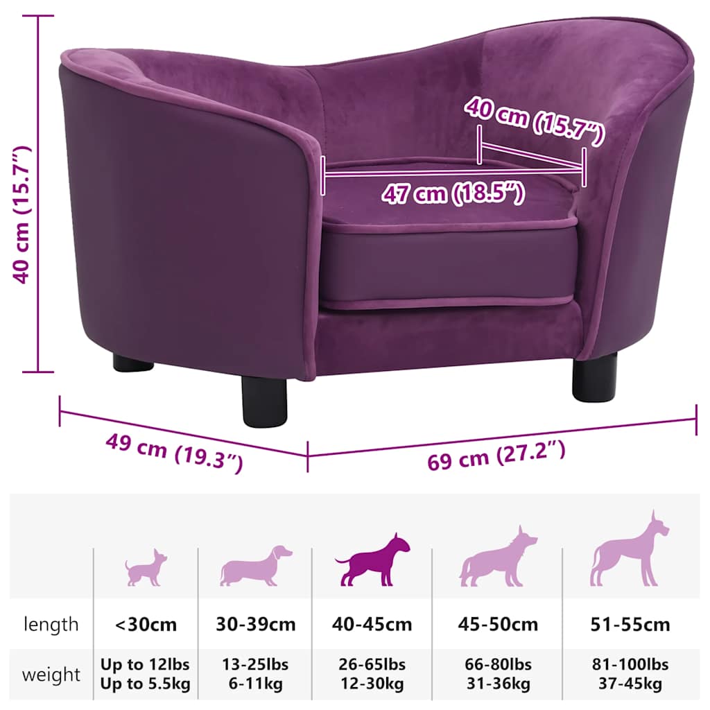 Dog Sofa Burgundy 69x49x40 cm Plush and Faux Leather