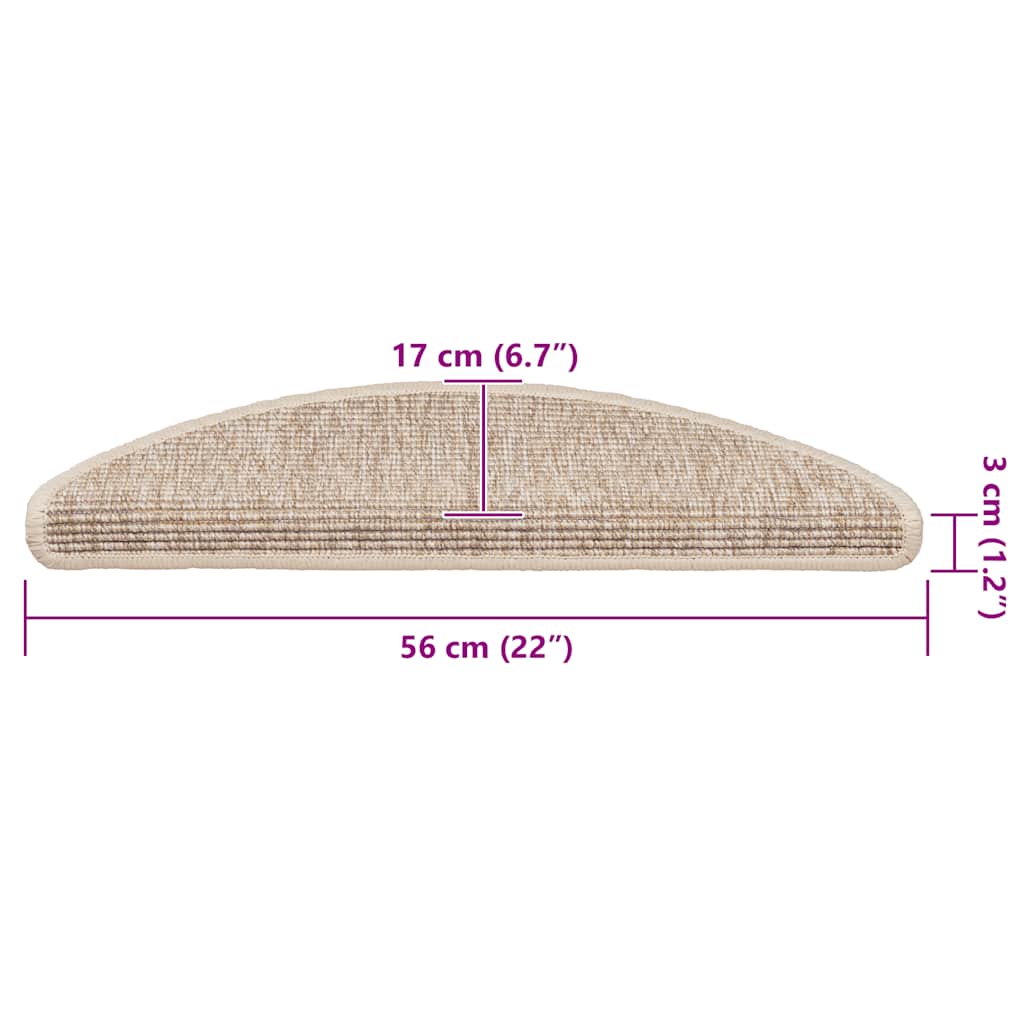 Stair Mats 15 pcs 56x17x3 cm Light Beige Half Round