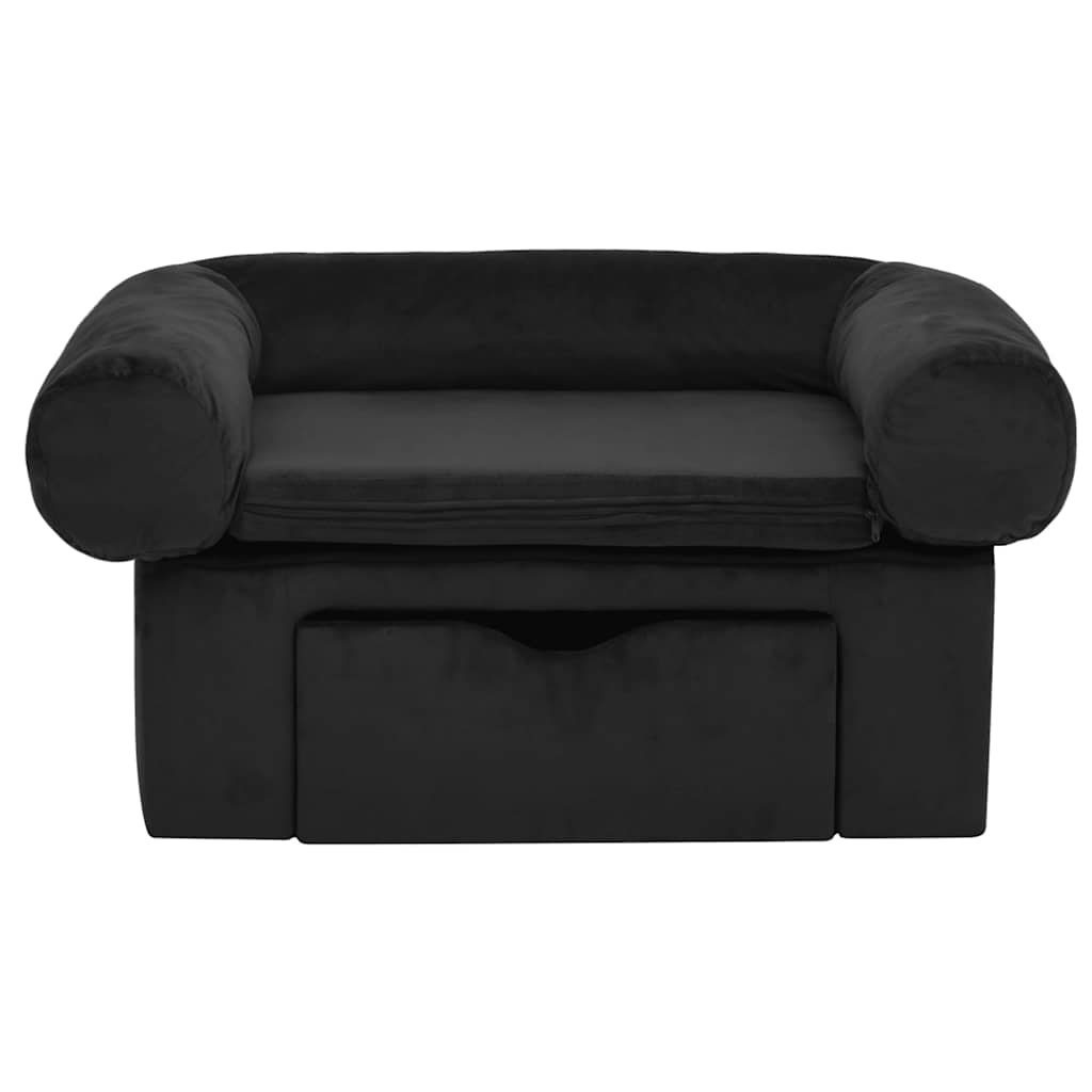 Dog Sofa with Drawer Black 75x50x38 cm Plush