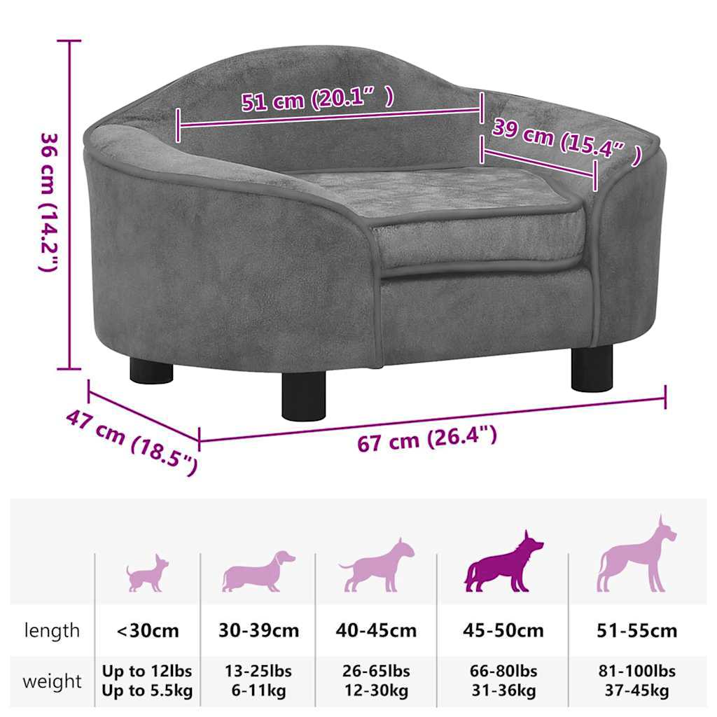 Dog Sofa Grey 67x47x36 cm Plush