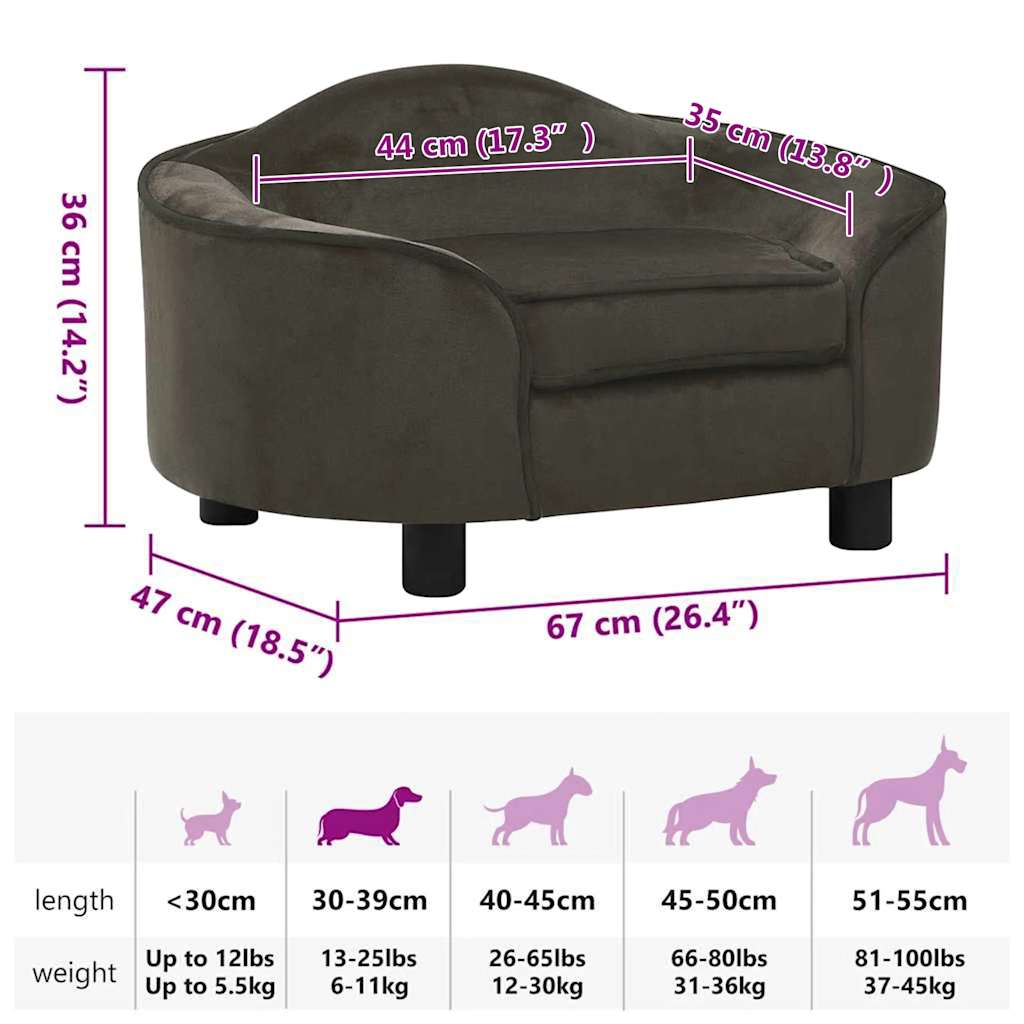 Dog Sofa Dark Grey 67x47x36 cm Plush