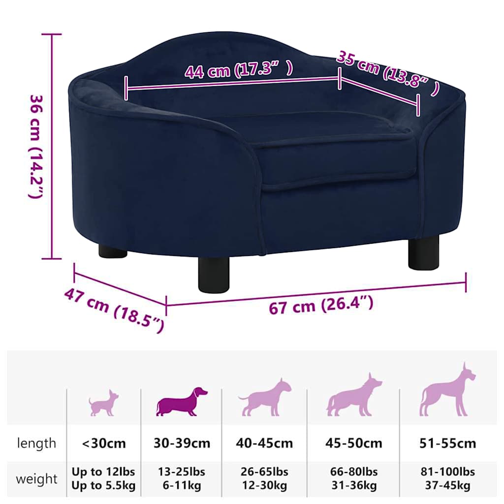 Dog Sofa Blue 67x47x36 cm Plush