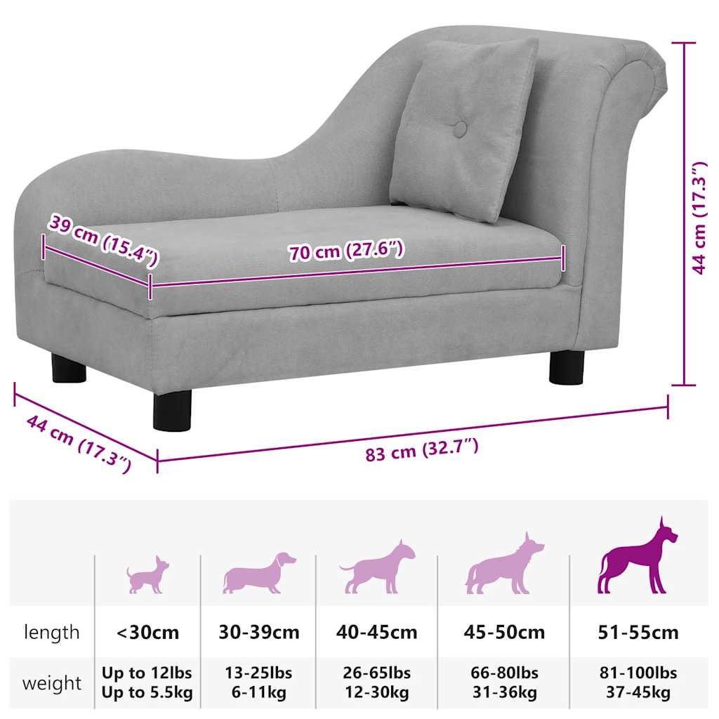Dog Sofa with Pillow Grey 83x44x44 cm Plush