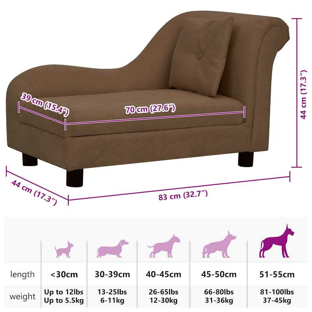 Dog Sofa with Pillow Brown 83x44x44 cm Plush