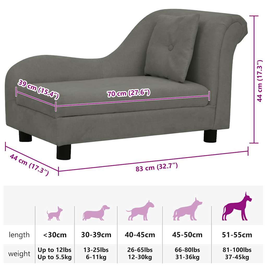 Dog Sofa with Pillow Dark Grey 83x44x44 cm Plush