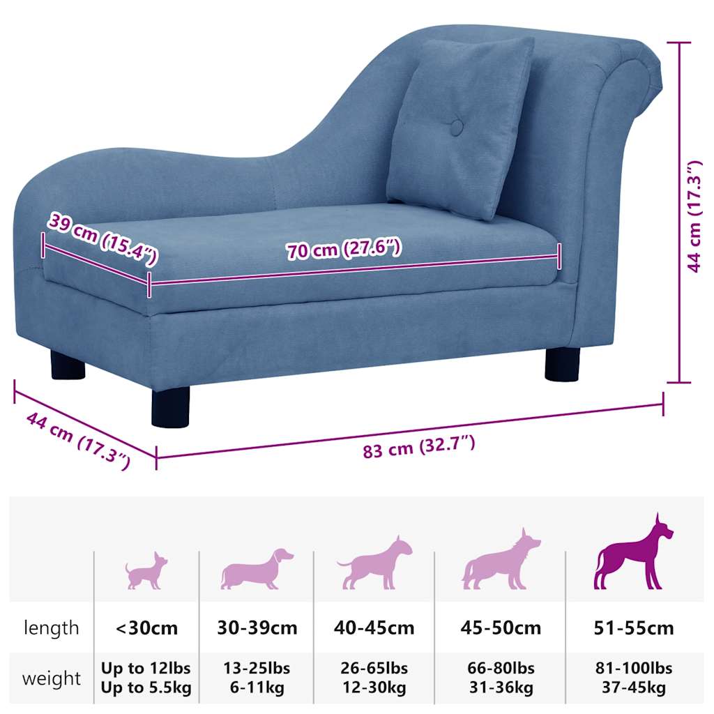 Dog Sofa with Pillow Blue 83x44x44 cm Plush