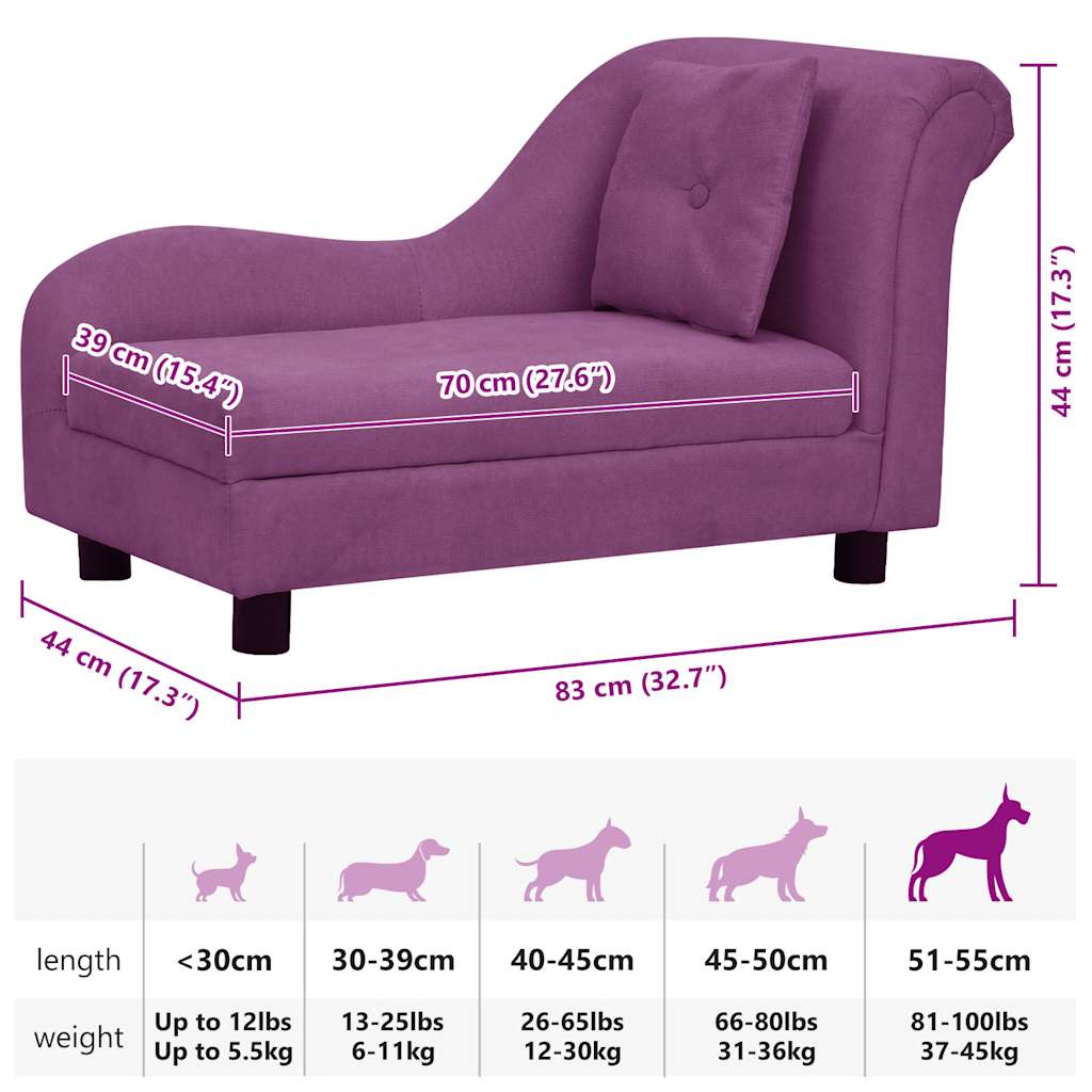 Dog Sofa with Pillow Burgundy 83x44x44 cm Plush