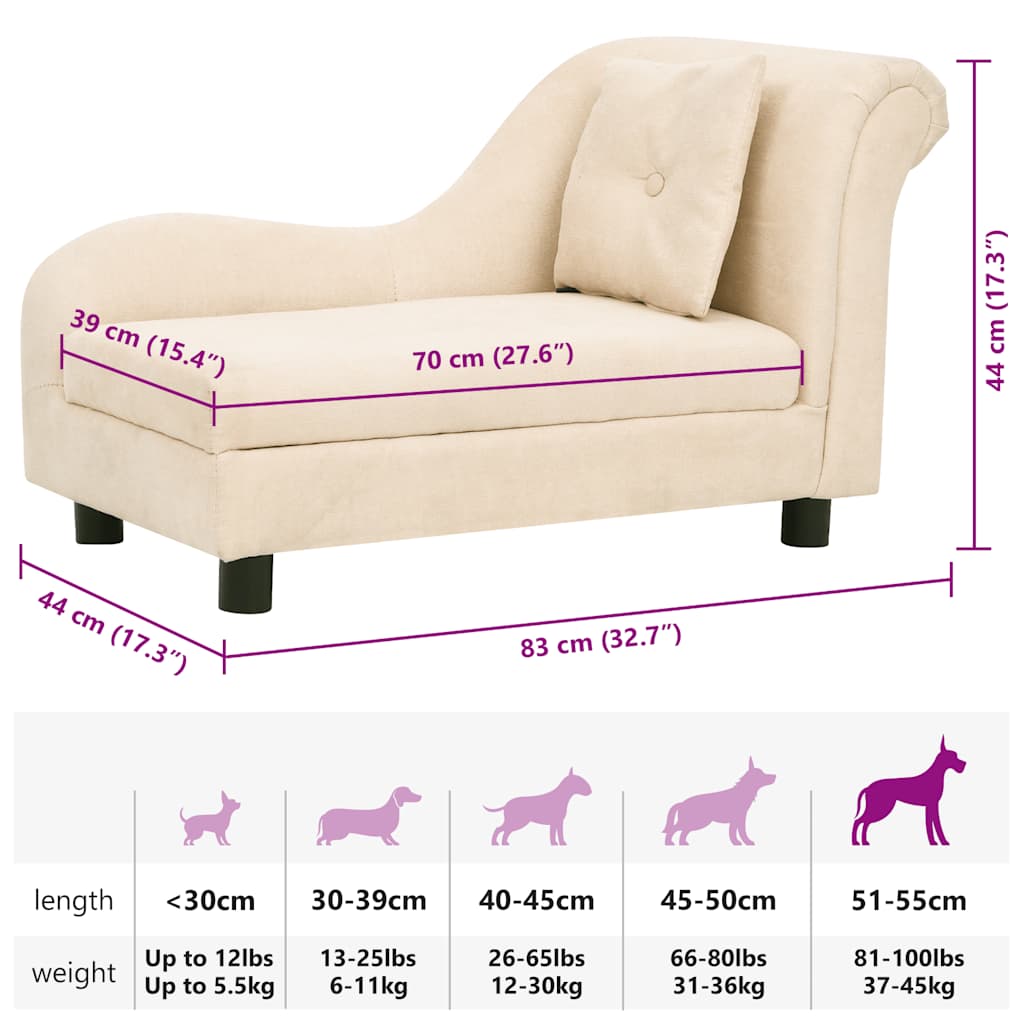 Dog Sofa with Pillow Cream 83x44x44 cm Plush