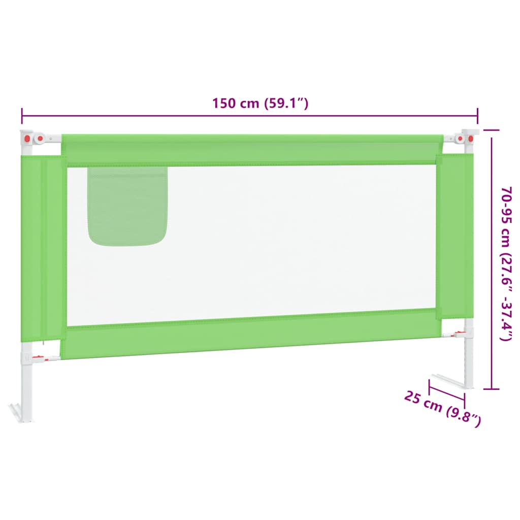 Toddler Safety Bed Rail Green 150x25 cm Fabric