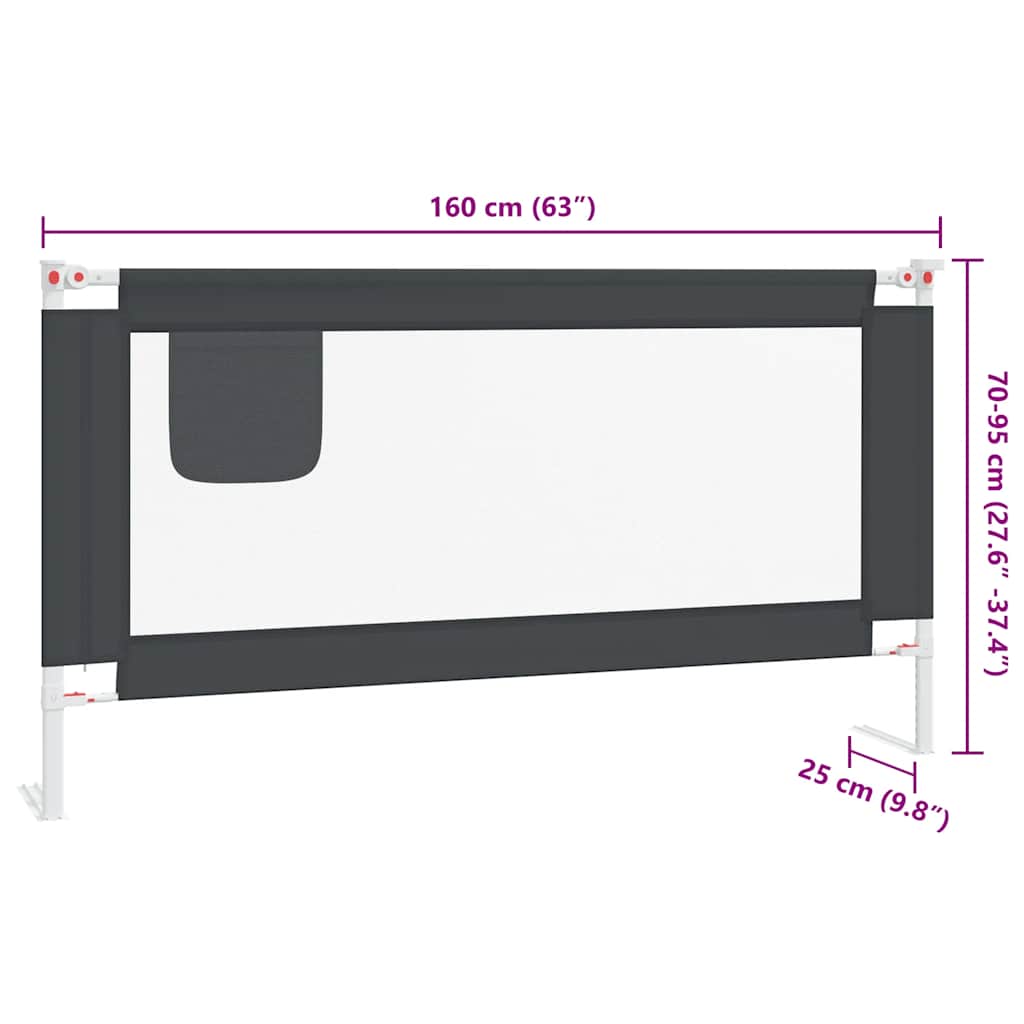 Toddler Safety Bed Rail Dark Grey 160x25 cm Fabric