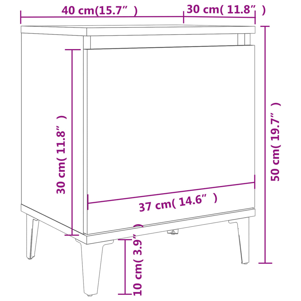 Bed Cabinet with Metal Legs Concrete Grey 40x30x50 cm