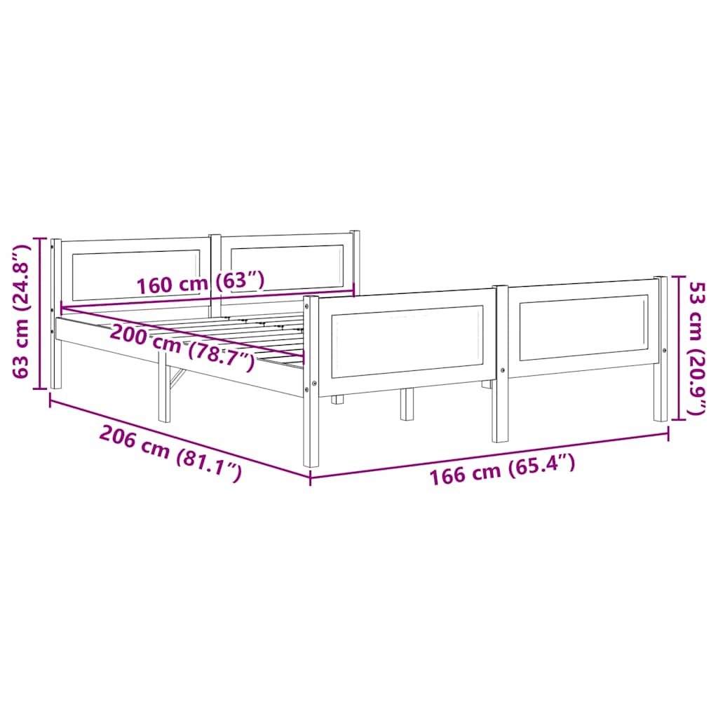 Bed Frame without Mattress Solid Pinewood White 160x200 cm