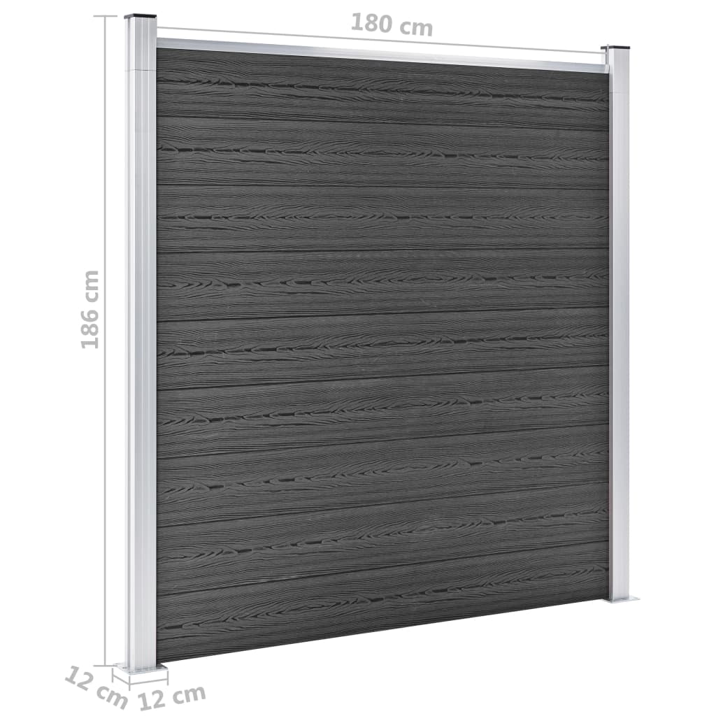 Fence Panel Set WPC 1737x186 cm Black