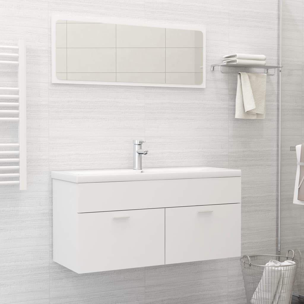 Sink Cabinet with Built-in Basin White Engineered Wood