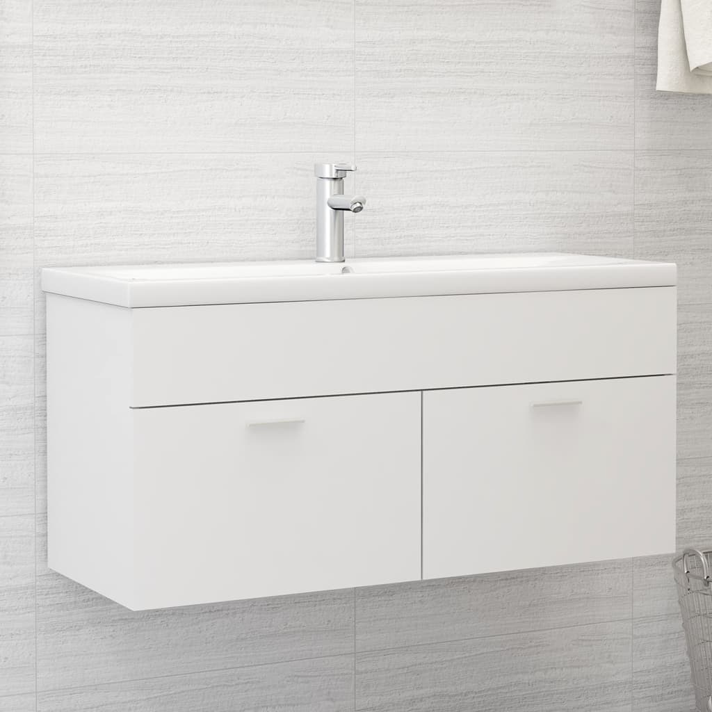Sink Cabinet with Built-in Basin White Engineered Wood