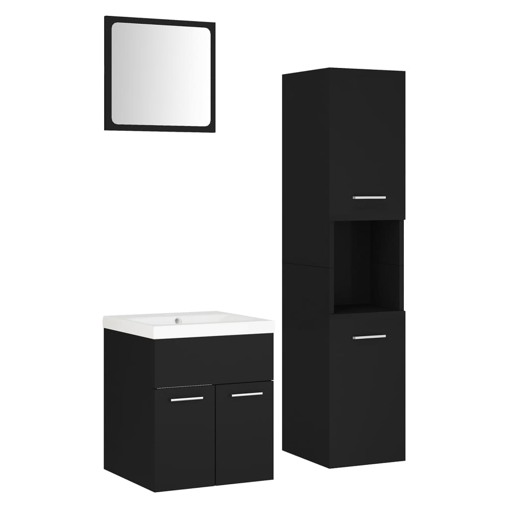 Bathroom Furniture Set Black Engineered Wood
