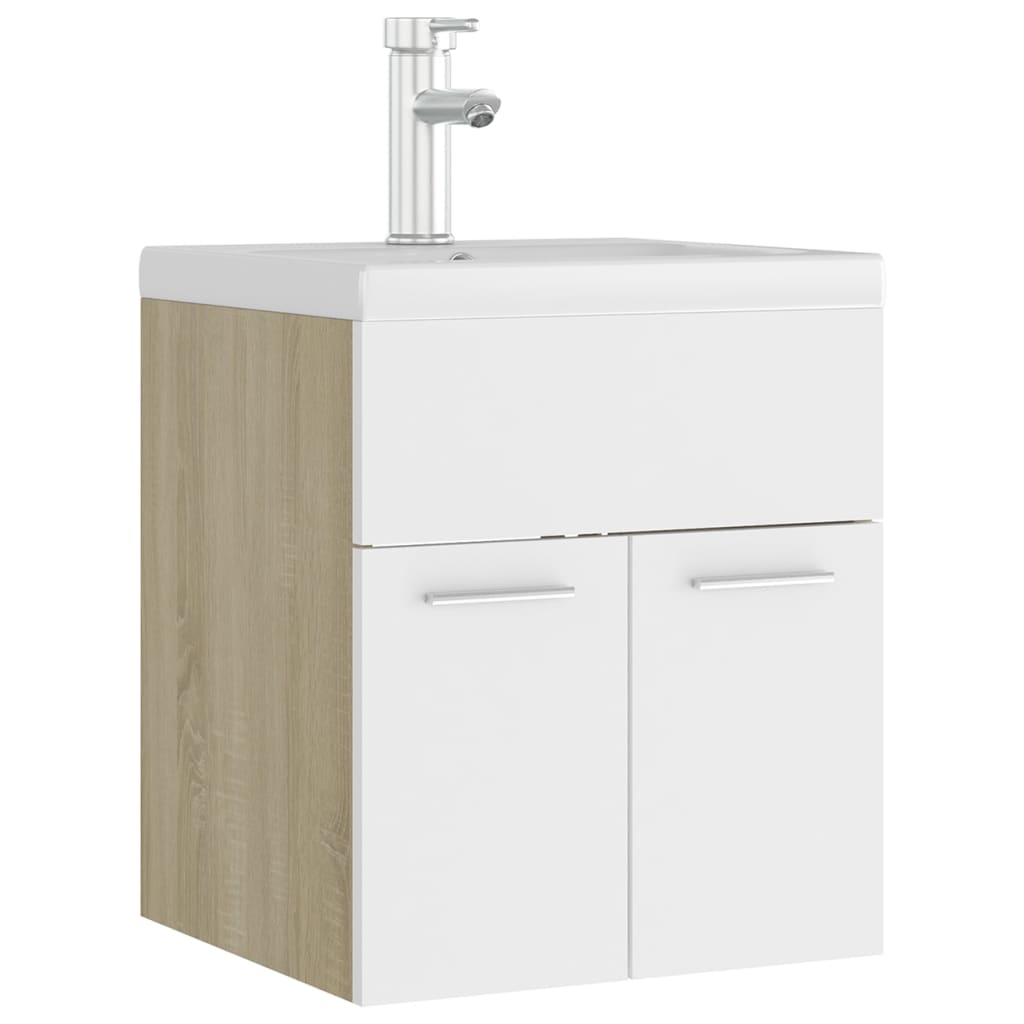 Sink Cabinet with Built-in Basin White and Sonoma Oak Engineered Wood