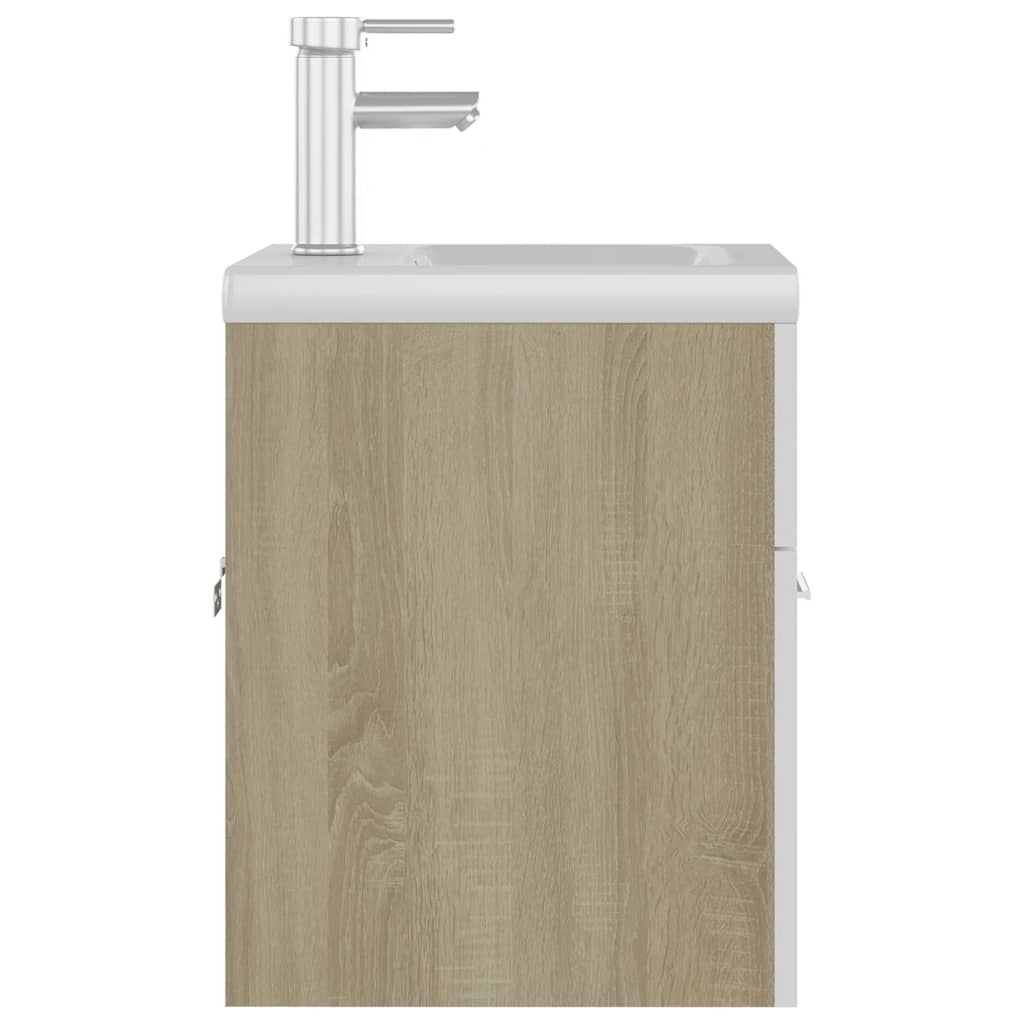 Sink Cabinet with Built-in Basin White and Sonoma Oak Engineered Wood